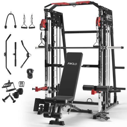 Ultimate Smith Machine Home Gym: 2200 Lbs Power Rack Cage with Multi-Function Cable Crossover and Complete Home Package