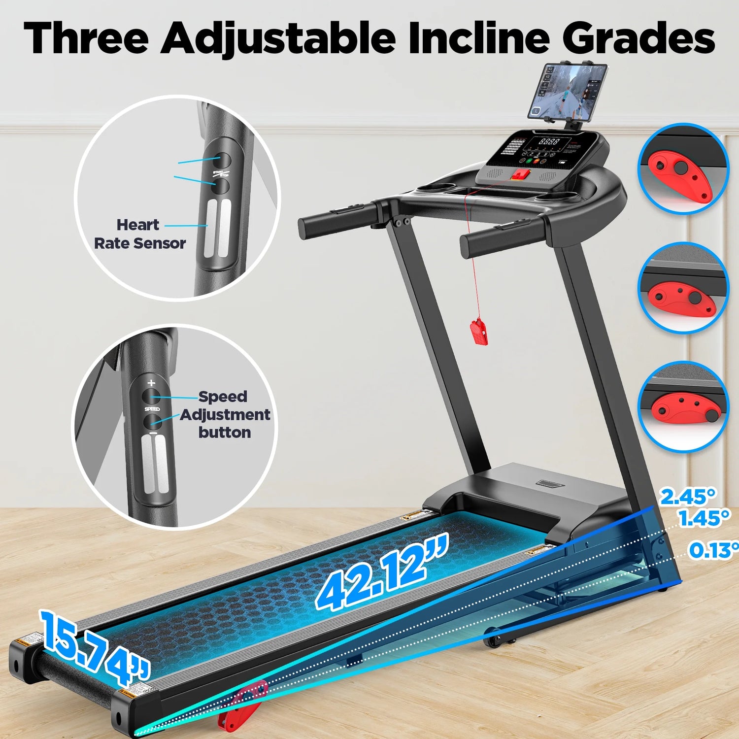 300Lbs Capacity Folding Incline Treadmill: Versatile Home Running Machine with 64+ Programs, Virtual APP Control, and Adjustable iPad Holder