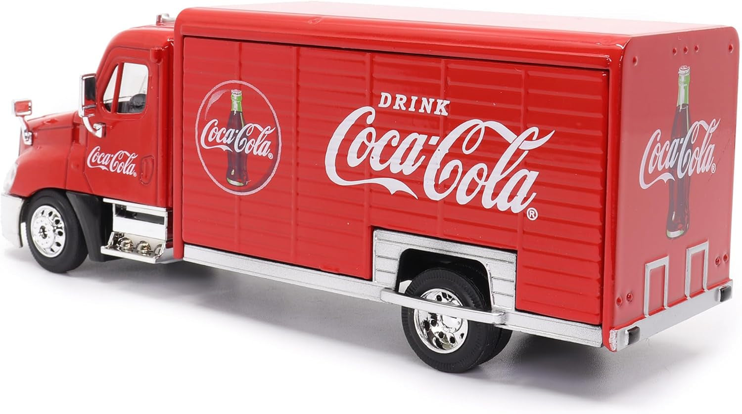 Meticulously Crafted 1:50 Scale Coca-Cola Beverage Delivery Truck with Functional Sliding Doors, Handcart, and 2 Removable Bottle Cases - A Collector's Dream!