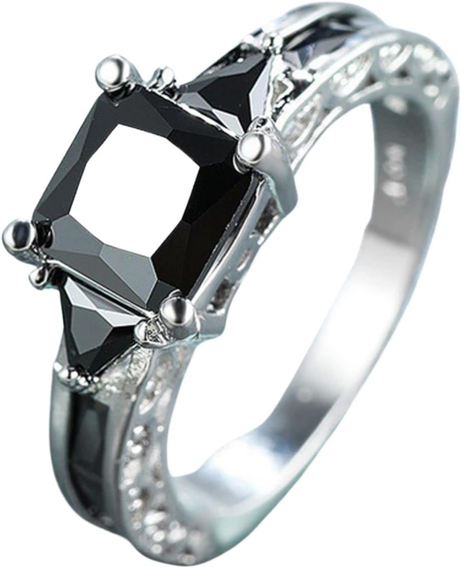 Exquisite 925 Sterling Silver Princess Cut Blue Sapphire 3 Stone Promise Ring for Women