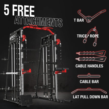 Ultimate Smith Machine Home Gym - 2200 Lbs Power Rack with Cable Crossover, 360° Landmine Attachment and Complete Strength Training Solutions