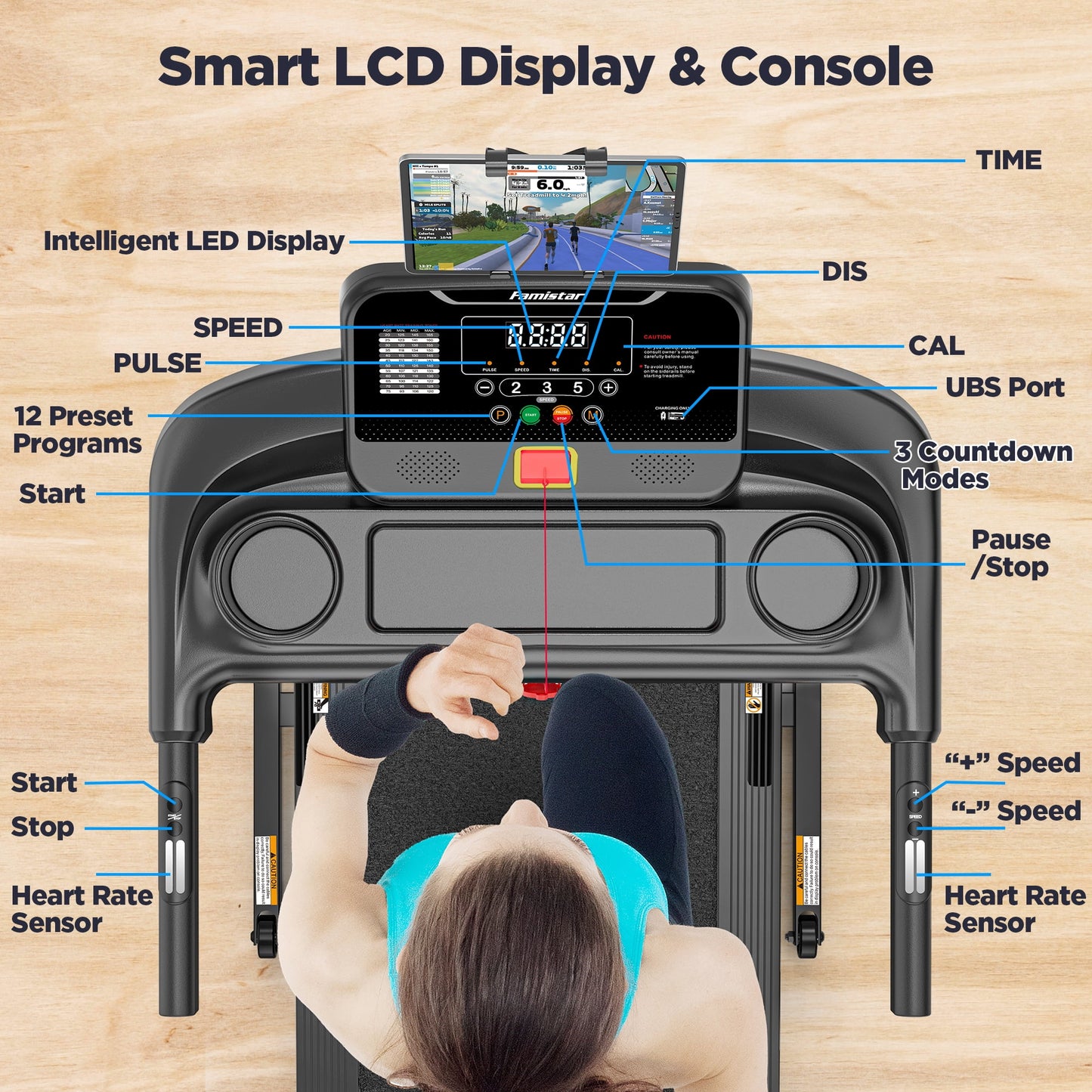 Unleash Your Fitness Potential with the Home Portable Folding Electric Treadmill - Adjustable Incline, 64 Programs, 7.5 MPH Speed, and Bluetooth Speakers for Ultimate Workout Experience!