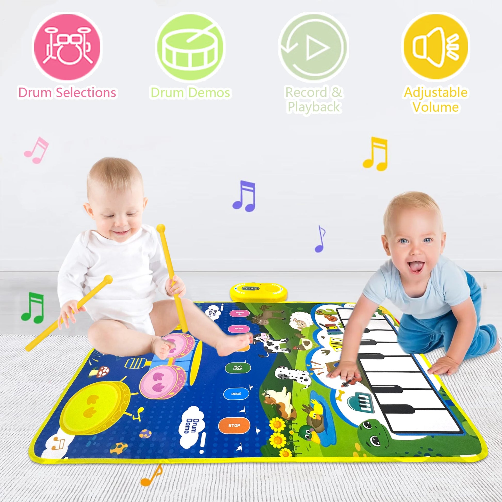Deluxe 2-in-1 Musical Piano & Drum Mat - The Ultimate Learning Gift for Toddlers Aged 1-6!