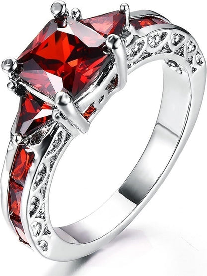 Exquisite 925 Sterling Silver Princess Cut Blue Sapphire 3 Stone Promise Ring for Women