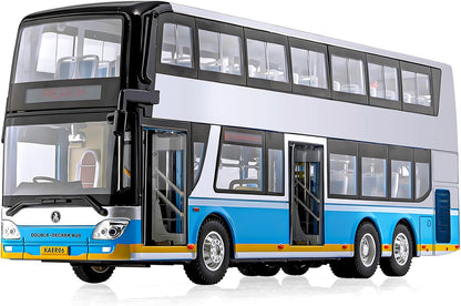 Exciting Silver 1/42 Scale Diecast Double Decker City Bus Toy - Light-Up Features & Openable Doors for Endless Imaginative Play - Perfect Gift for Young Bus Enthusiasts!