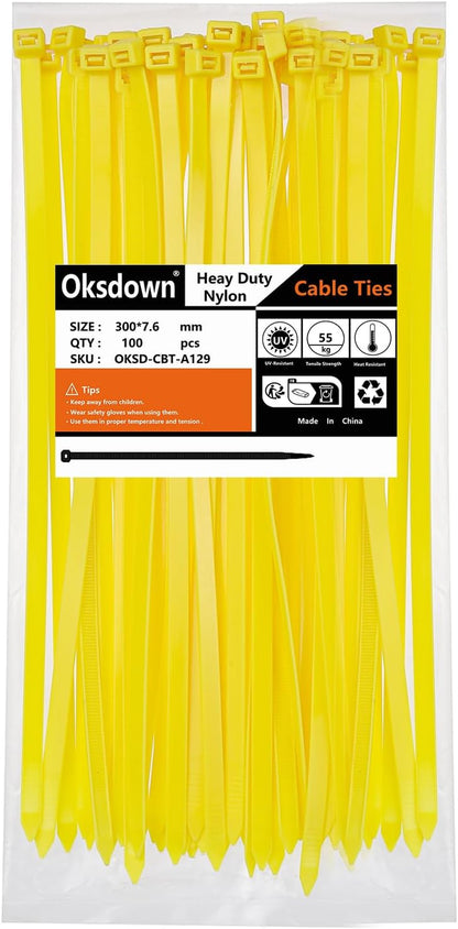 100 Pack of 12 Inch Heavy Duty Black Zip Ties - Durable Cable Management Solution with 120 Lbs Tensile Strength