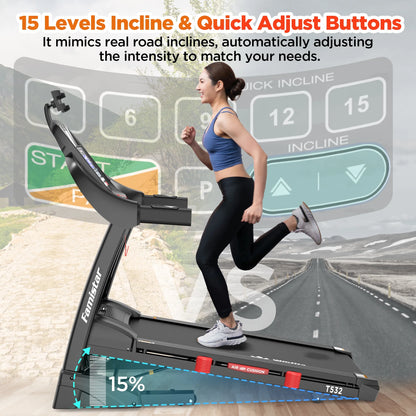Unleash Your Fitness Potential with the 5.1HP Portable Folding Treadmill - 15% Auto Incline, 300 LB Capacity, and FREE APP Control!