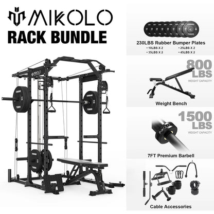 Ultimate Power Rack Cage: 1500 Lbs Weight Rack with Versatile Cable Crossover Machine – Multi-Function Squat Rack Featuring J Hooks, Dip Bars, and Landmine for Your Home Gym (Red)