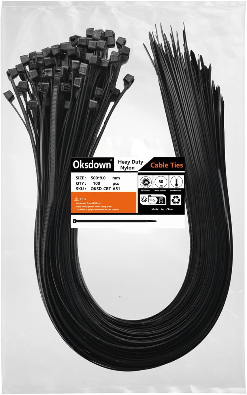 100 Pack of 12 Inch Heavy Duty Black Zip Ties - Durable Cable Management Solution with 120 Lbs Tensile Strength