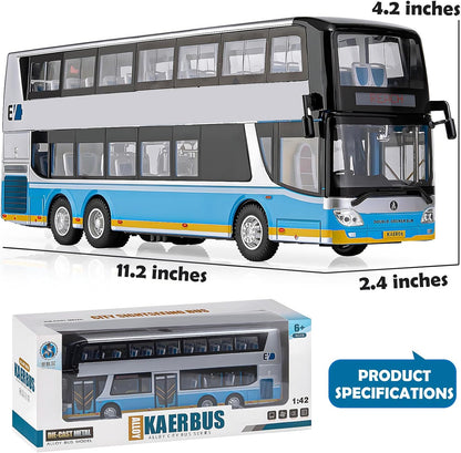 Exciting Silver 1/42 Scale Diecast Double Decker City Bus Toy - Light-Up Features & Openable Doors for Endless Imaginative Play - Perfect Gift for Young Bus Enthusiasts!