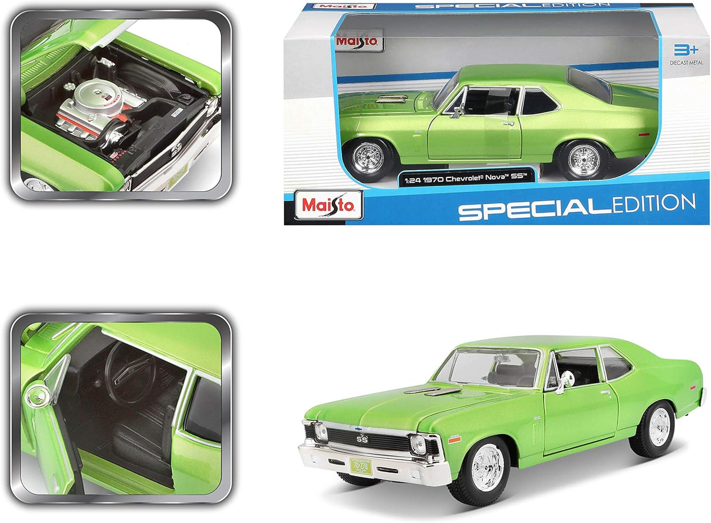 Experience the Thrill of the 1:24 Scale 1970 Chevrolet Nova SS Diecast Vehicle in Stunning Green - Perfect for Collectors and Enthusiasts!