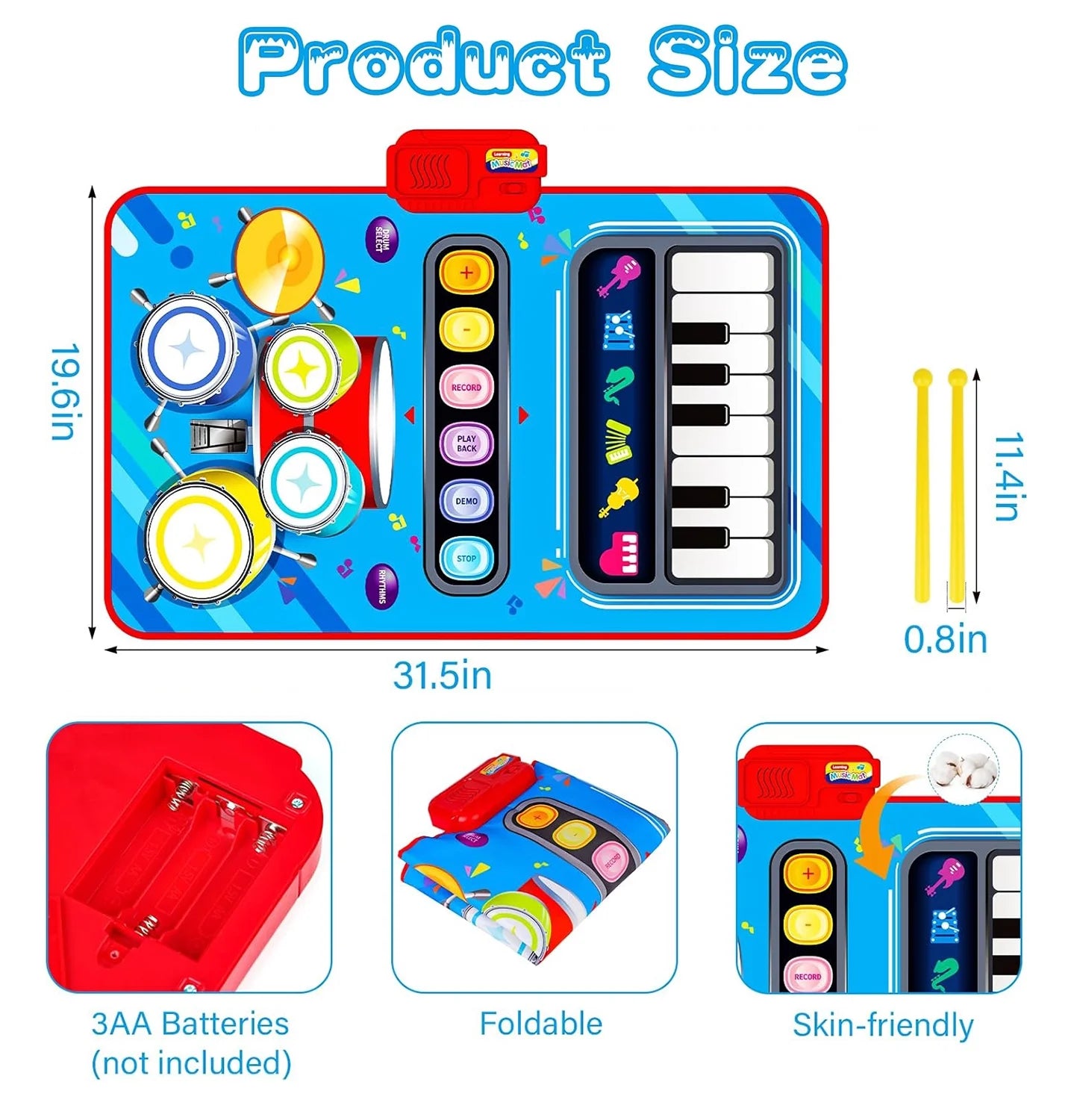 Deluxe 2-in-1 Musical Piano & Drum Mat - The Ultimate Learning Gift for Toddlers Aged 1-6!