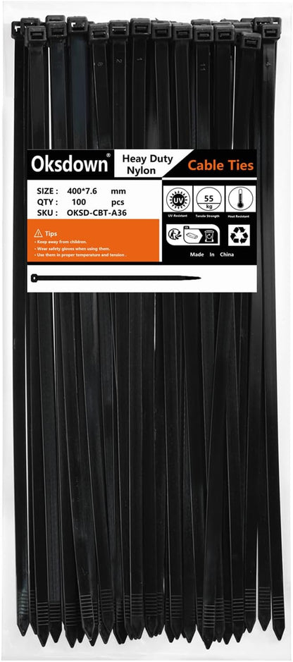 100 Pack of 12 Inch Heavy Duty Black Zip Ties - Durable Cable Management Solution with 120 Lbs Tensile Strength