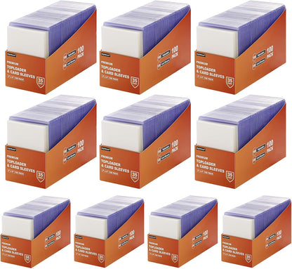 Premium Hard Plastic Toploaders and Card Sleeves Set for Trading Cards - 200 Count (100 Top Loaders + 100 Sleeves) - 3" x 4" Baseball and Sports Card Protectors