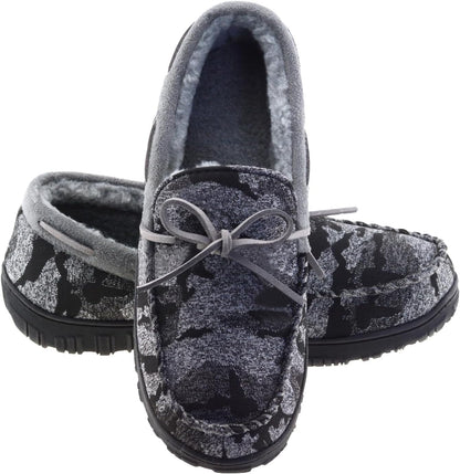 Men'S Moccasin Slippers Memory Foam Warm Plush House Slippers, Indoor Outdoor Comfortable Winter House Shoes