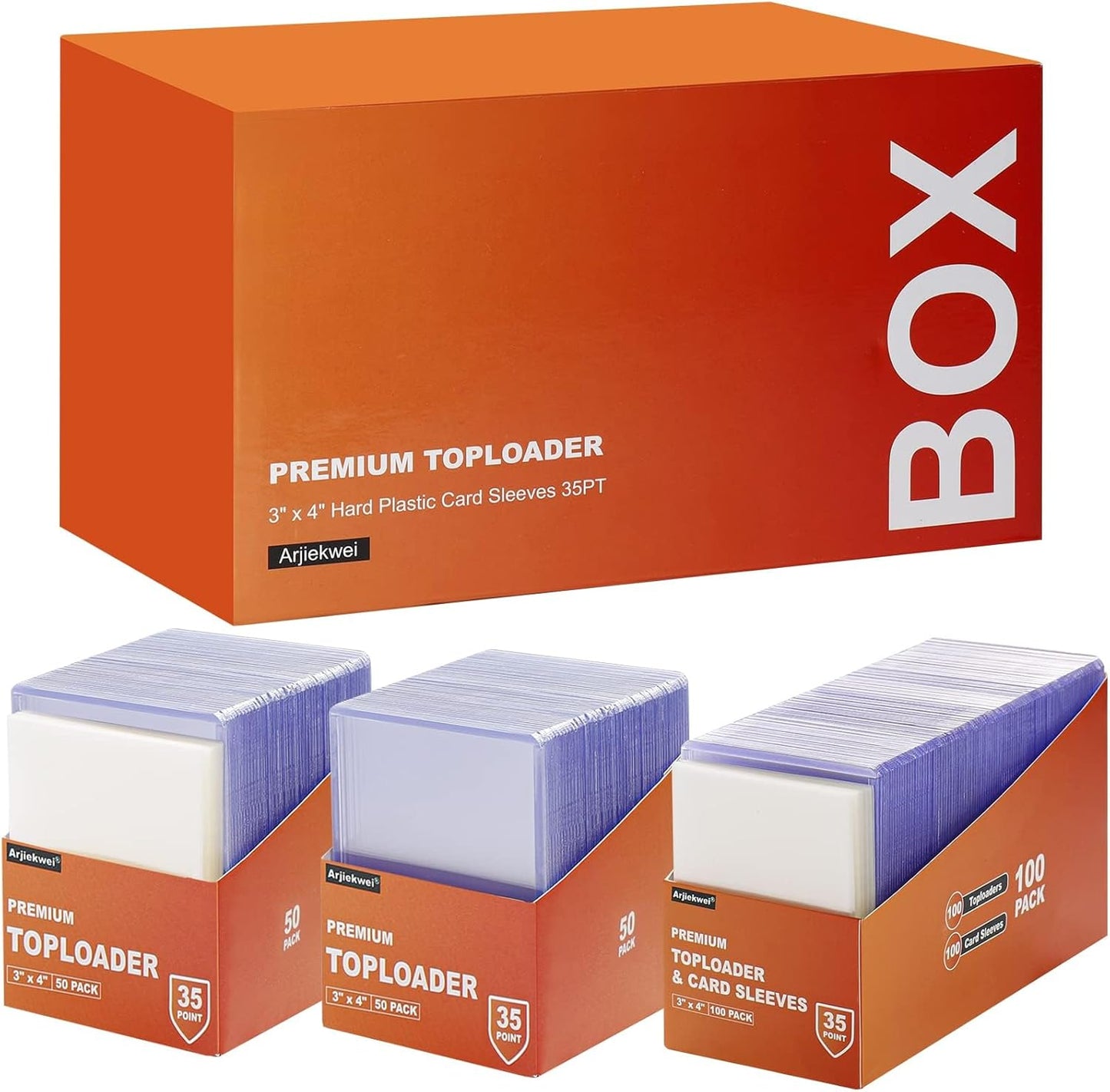 Premium Hard Plastic Toploaders and Card Sleeves Set for Trading Cards - 200 Count (100 Top Loaders + 100 Sleeves) - 3" x 4" Baseball and Sports Card Protectors
