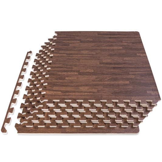 Transform Your Space with Dark Oak Wood-Grain EVA Foam Interlocking Floor Tiles - 1/2" Thick for Ultimate Comfort and Protection!