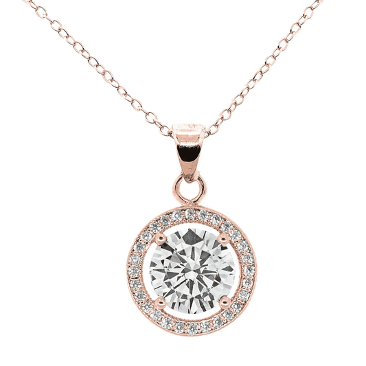 Radiant Blake 18K Rose Gold Plated Halo Pendant Necklace with Dazzling Simulated Crystals for Women