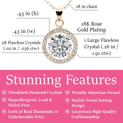 Radiant Blake 18K Rose Gold Plated Halo Pendant Necklace with Dazzling Simulated Crystals for Women