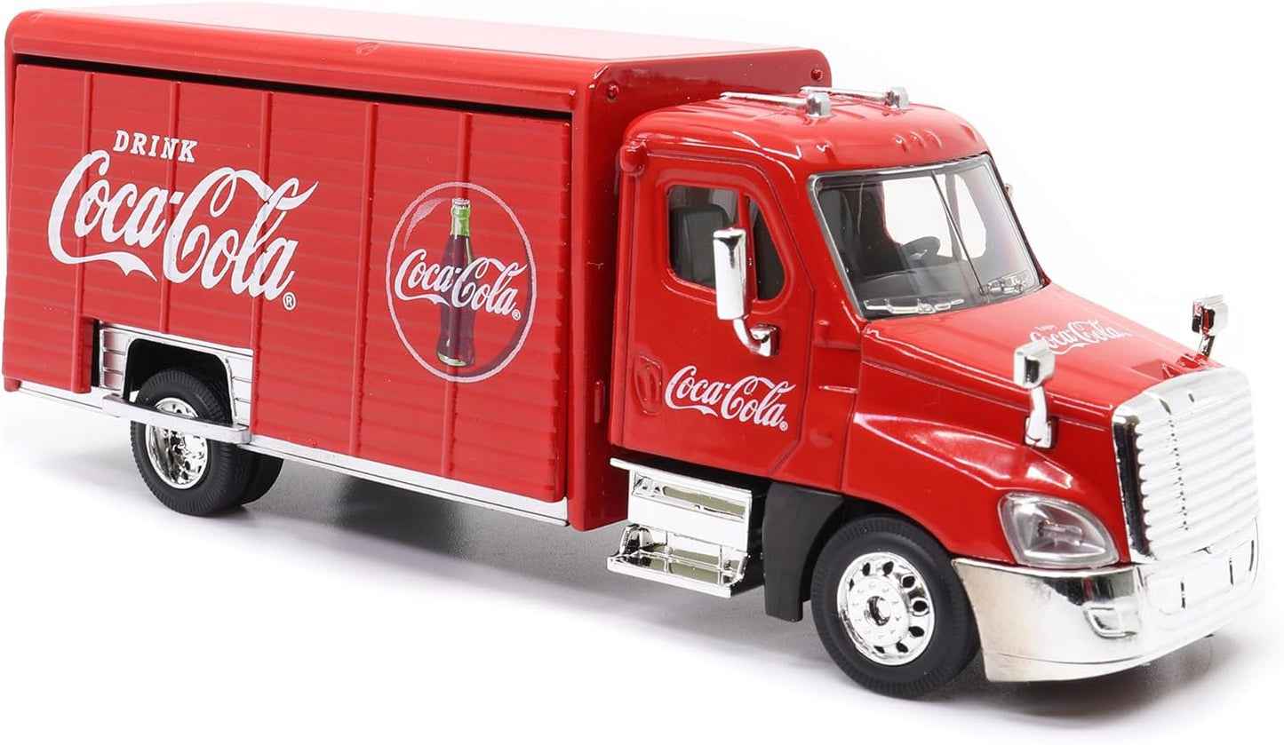 Meticulously Crafted 1:50 Scale Coca-Cola Beverage Delivery Truck with Functional Sliding Doors, Handcart, and 2 Removable Bottle Cases - A Collector's Dream!