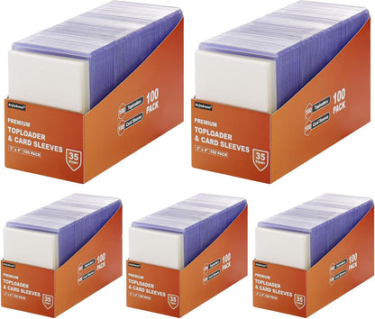 Premium Hard Plastic Toploaders and Card Sleeves Set for Trading Cards - 200 Count (100 Top Loaders + 100 Sleeves) - 3" x 4" Baseball and Sports Card Protectors