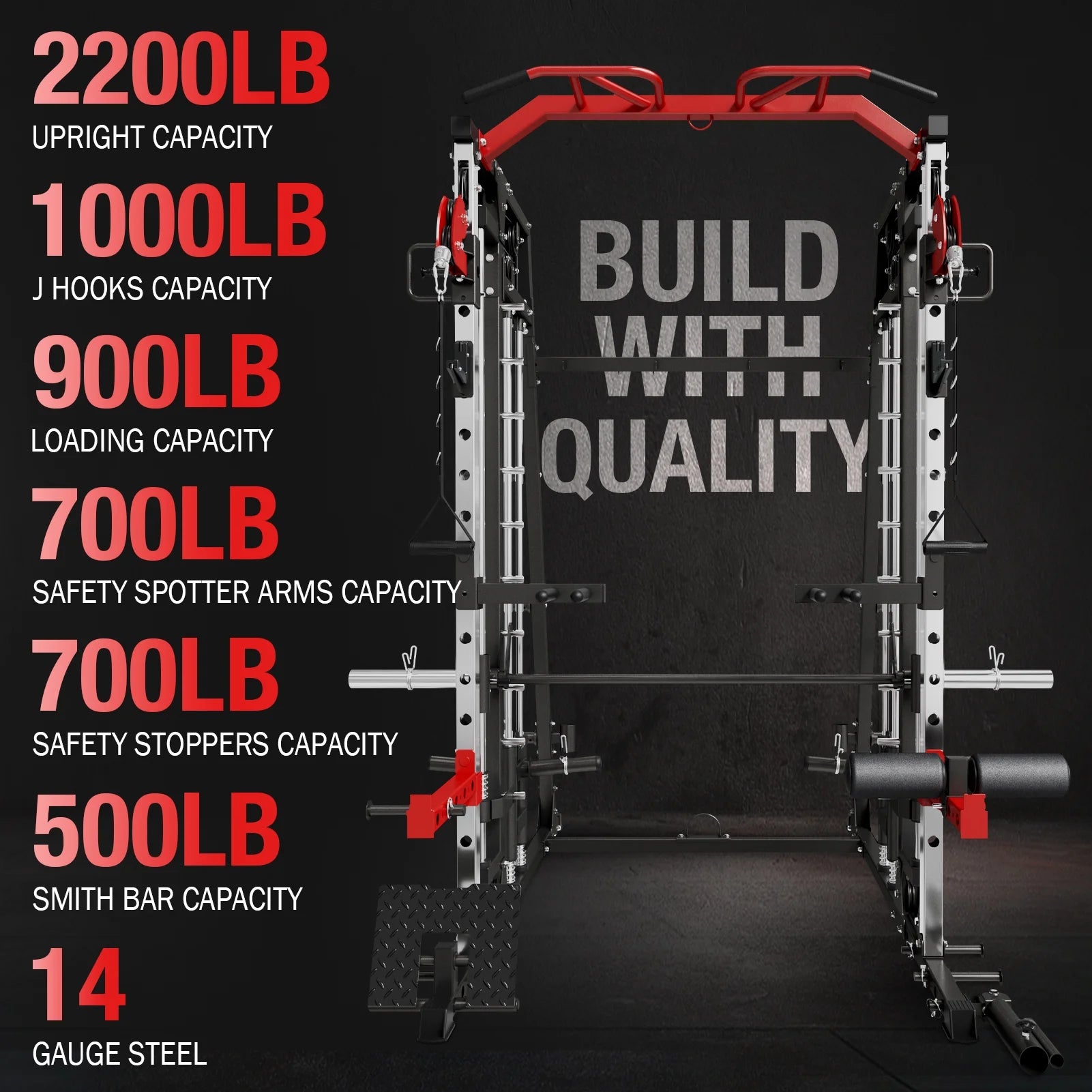 Ultimate Smith Machine Home Gym - 2200 Lbs Power Rack with Cable Crossover, 360° Landmine Attachment and Complete Strength Training Solutions