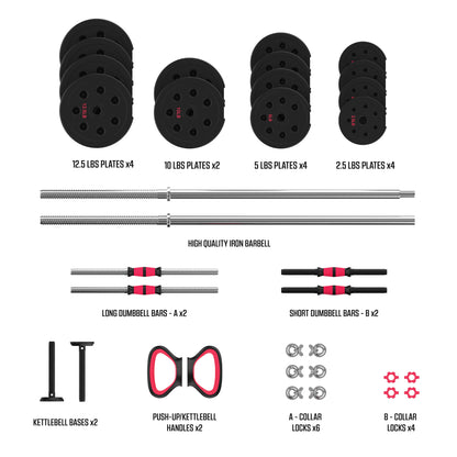 Transform Your Home Workouts with the FitRx 100Lbs Adjustable Dumbbells, Kettlebells, and Barbell Weight Set