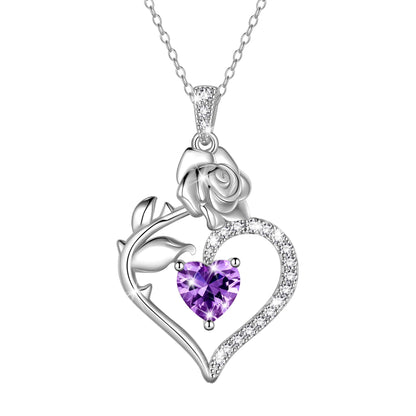 Exquisite 925 Sterling Silver Heart Rose Birthstone Necklace Featuring September Blue Sapphire – The Perfect Gift for Her on Special Occasions!