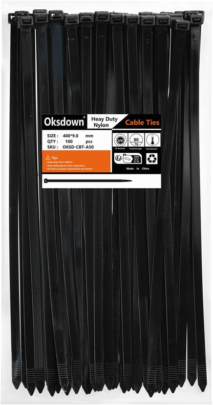 100 Pack of 12 Inch Heavy Duty Black Zip Ties - Durable Cable Management Solution with 120 Lbs Tensile Strength