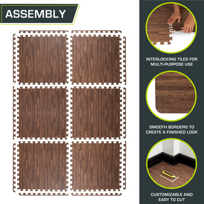 Transform Your Space with Dark Oak Wood-Grain EVA Foam Interlocking Floor Tiles - 1/2" Thick for Ultimate Comfort and Protection!
