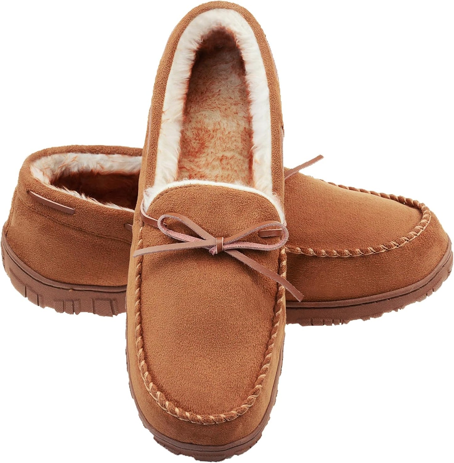 Men'S Moccasin Slippers Memory Foam Warm Plush House Slippers, Indoor Outdoor Comfortable Winter House Shoes