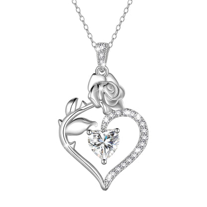 Exquisite 925 Sterling Silver Heart Rose Birthstone Necklace Featuring September Blue Sapphire – The Perfect Gift for Her on Special Occasions!