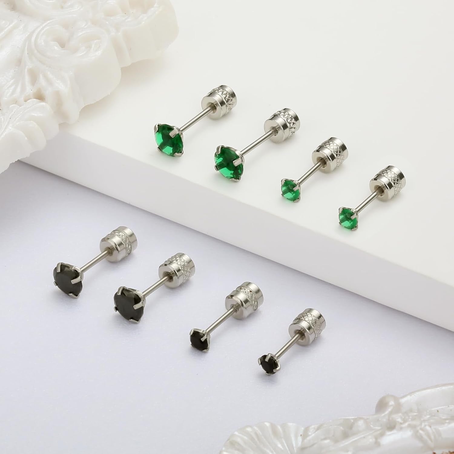 Elegant Resizable Black Stud Earrings for Women - Hypoallergenic Flat Back Nap Earrings in 3mm and 5mm for Sensitive Ears, Perfect as Birthday Gifts