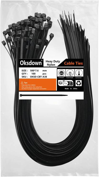 100 Pack of 12 Inch Heavy Duty Black Zip Ties - Durable Cable Management Solution with 120 Lbs Tensile Strength