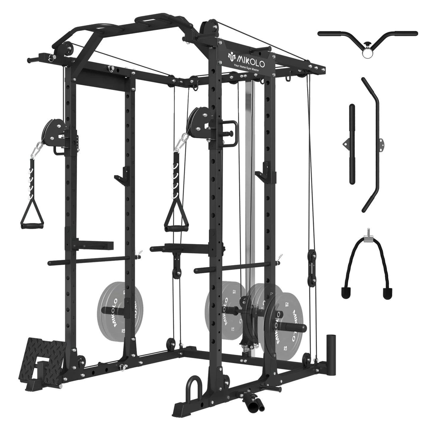 Ultimate Power Rack Cage: 1500 Lbs Weight Rack with Versatile Cable Crossover Machine – Multi-Function Squat Rack Featuring J Hooks, Dip Bars, and Landmine for Your Home Gym (Red)