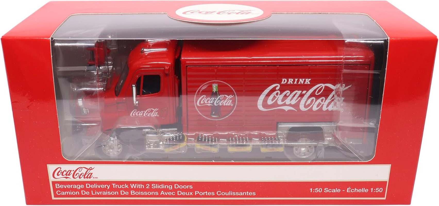 Meticulously Crafted 1:50 Scale Coca-Cola Beverage Delivery Truck with Functional Sliding Doors, Handcart, and 2 Removable Bottle Cases - A Collector's Dream!