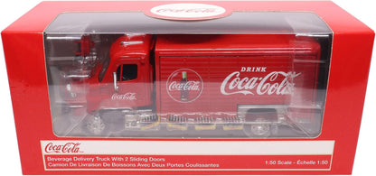Meticulously Crafted 1:50 Scale Coca-Cola Beverage Delivery Truck with Functional Sliding Doors, Handcart, and 2 Removable Bottle Cases - A Collector's Dream!