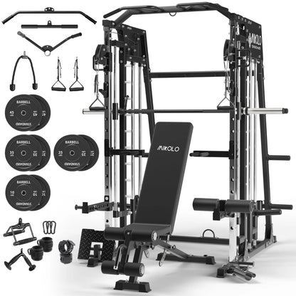 Ultimate Smith Machine Home Gym: 2200 Lbs Power Rack Cage with Multi-Function Cable Crossover and Complete Home Package