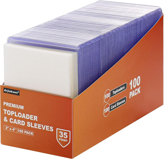 Premium Hard Plastic Toploaders and Card Sleeves Set for Trading Cards - 200 Count (100 Top Loaders + 100 Sleeves) - 3" x 4" Baseball and Sports Card Protectors