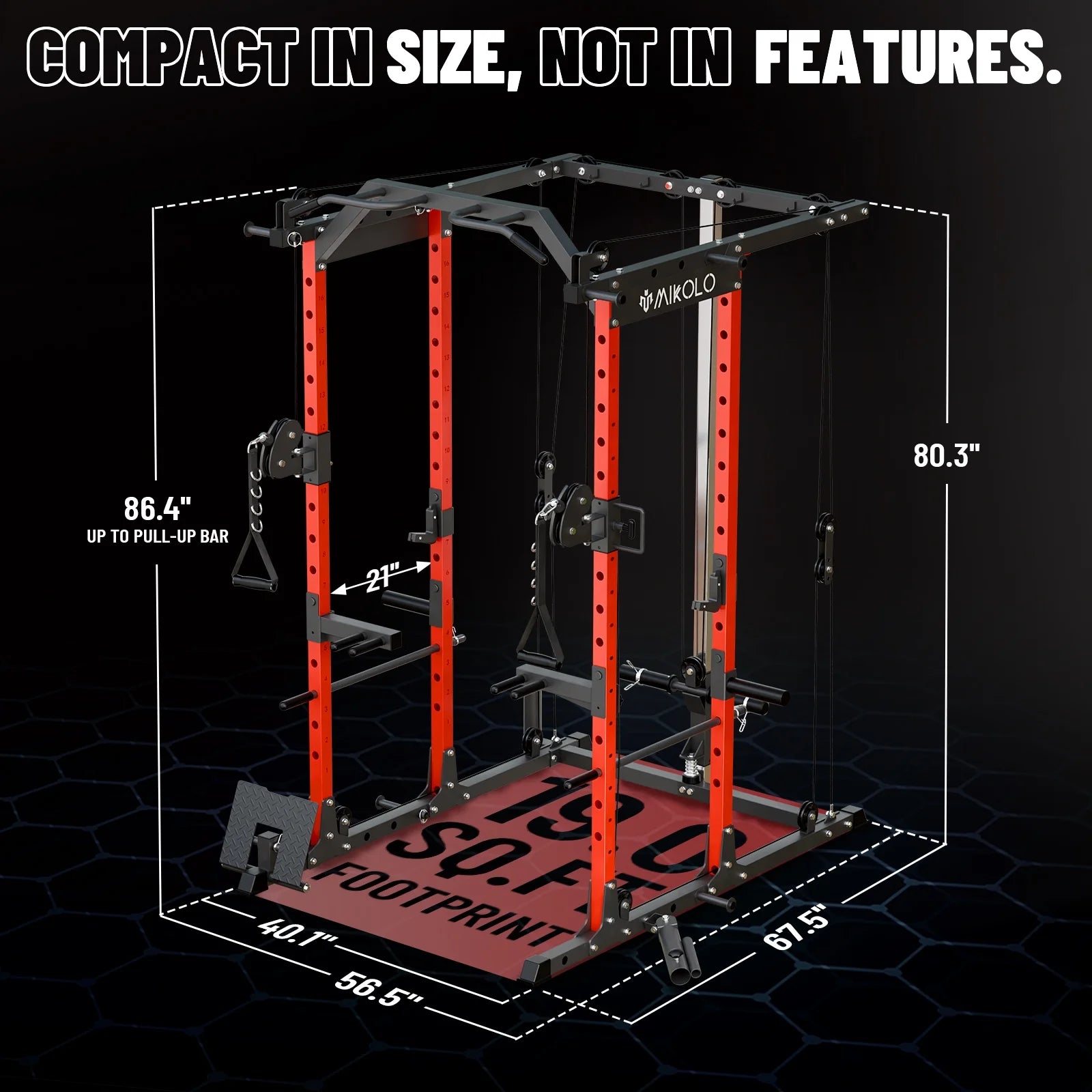 Ultimate Power Rack Cage: 1500 Lbs Weight Rack with Versatile Cable Crossover Machine – Multi-Function Squat Rack Featuring J Hooks, Dip Bars, and Landmine for Your Home Gym (Red)