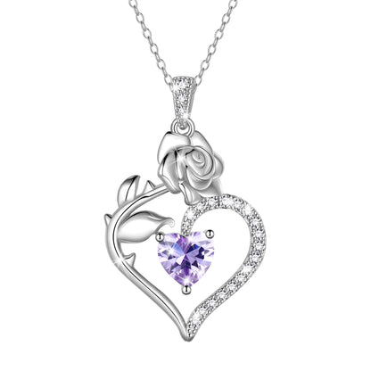 Exquisite 925 Sterling Silver Heart Rose Birthstone Necklace Featuring September Blue Sapphire – The Perfect Gift for Her on Special Occasions!
