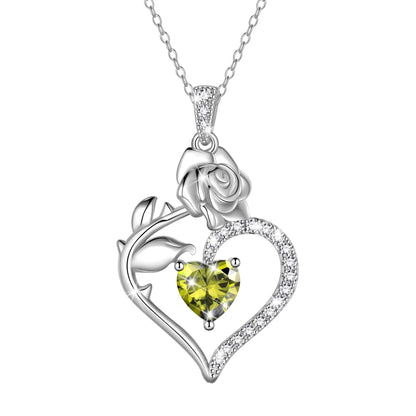 Exquisite 925 Sterling Silver Heart Rose Birthstone Necklace Featuring September Blue Sapphire – The Perfect Gift for Her on Special Occasions!