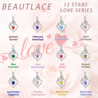 Exquisite 925 Sterling Silver Heart Rose Birthstone Necklace Featuring September Blue Sapphire – The Perfect Gift for Her on Special Occasions!