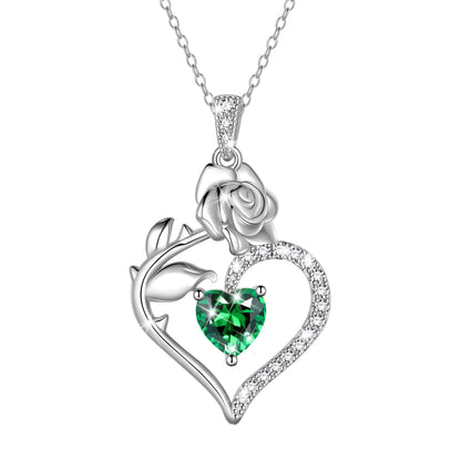 Exquisite 925 Sterling Silver Heart Rose Birthstone Necklace Featuring September Blue Sapphire – The Perfect Gift for Her on Special Occasions!