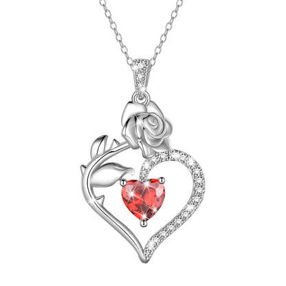 Exquisite 925 Sterling Silver Heart Rose Birthstone Necklace Featuring September Blue Sapphire – The Perfect Gift for Her on Special Occasions!